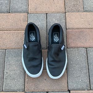 Black  Leather Slip On Vans